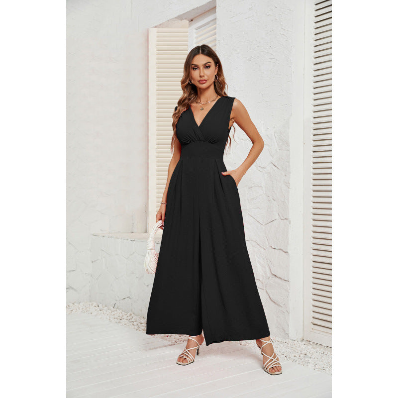 Sleeveless Jumpsuit High Waist Slim Straight Leg Wide